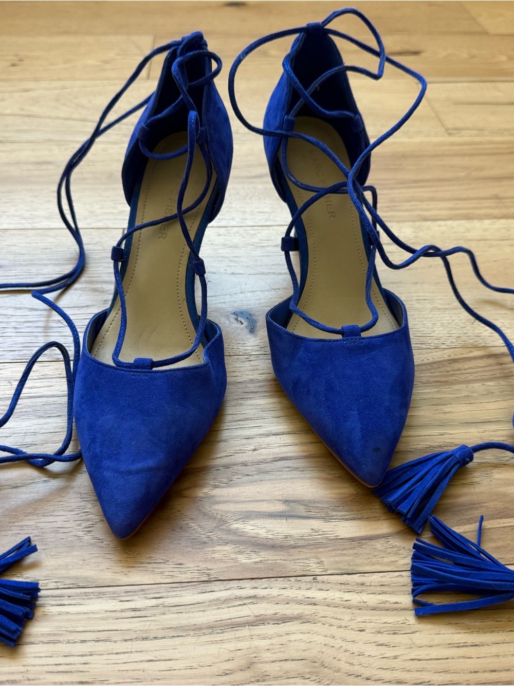 Marc Fisher Royal Blue Suede Lace-Up Pointed Toe Heels